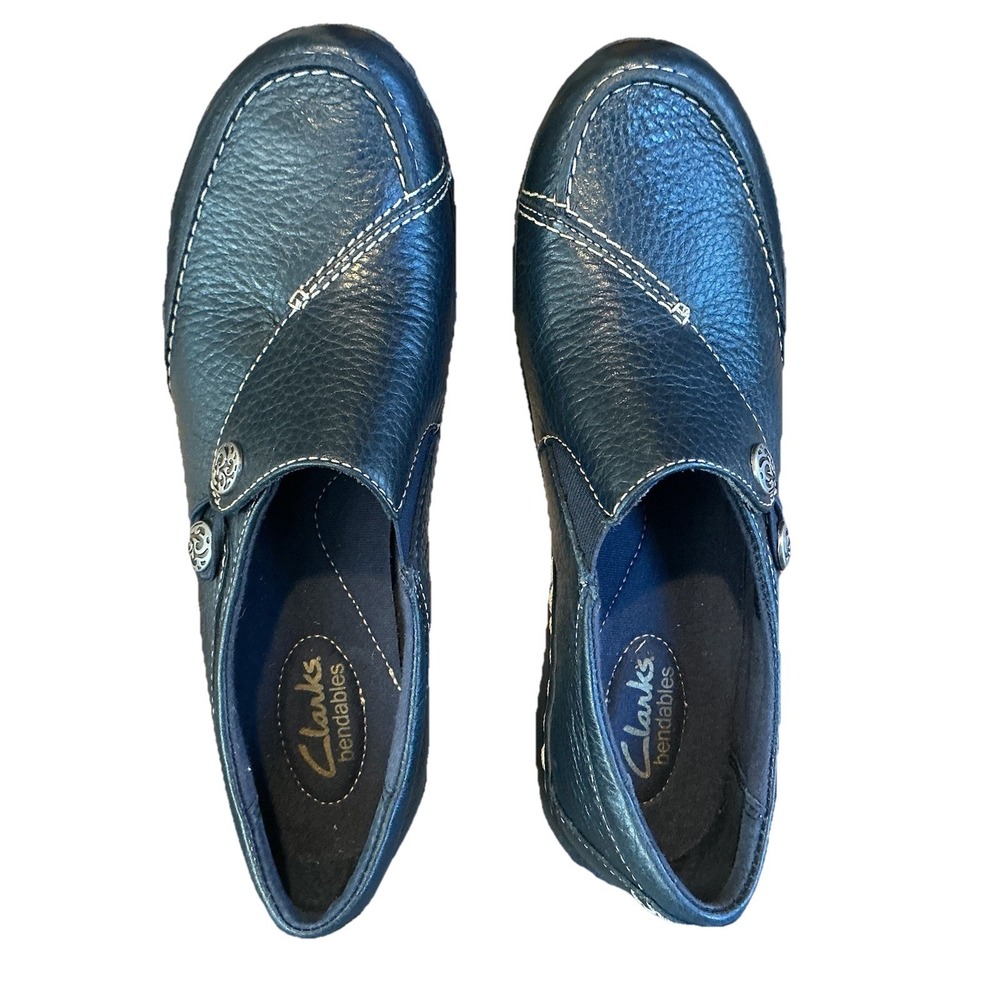 Clarks Bendables Casual Black Leather Slip On Comfort Loafers Round Toe Sz 7.5N - Picture 4 of 6